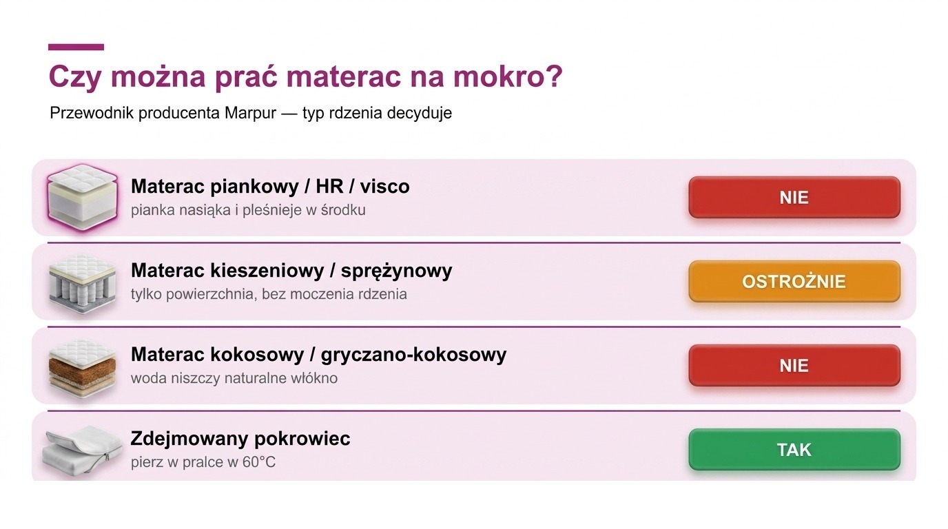 Które materace można prać na mokro — piankowy, kieszeniowy, kokosowy, pokrowiec